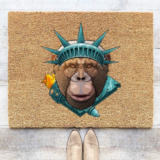 Statue Of Liberty Chimpanzee 4th Of July Animal US Coir Doormats