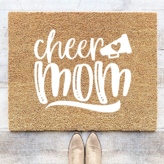 Womens Cheer Mom Coir Doormats Megaphone with Heart Accen