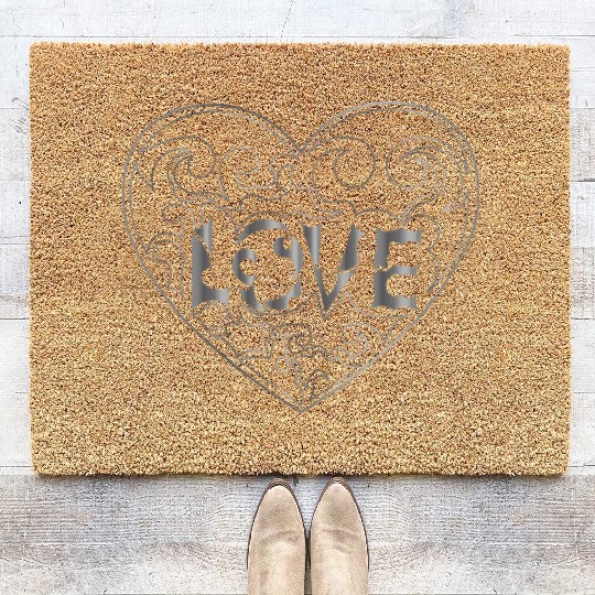 Artsy Love Silver logo in a heart Coir Doormats