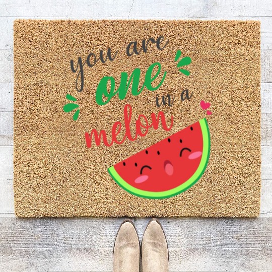 you are one in a melon- cute watermelon Coir Doormats