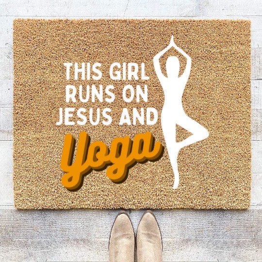 Runs On Jesus And Yoga Coir Doormats