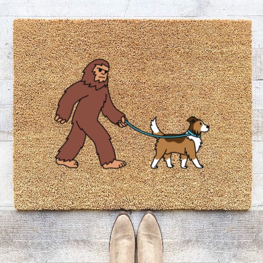 Bigfoot Sasquatch Walking Shetland Sheepdog Coir Doormats