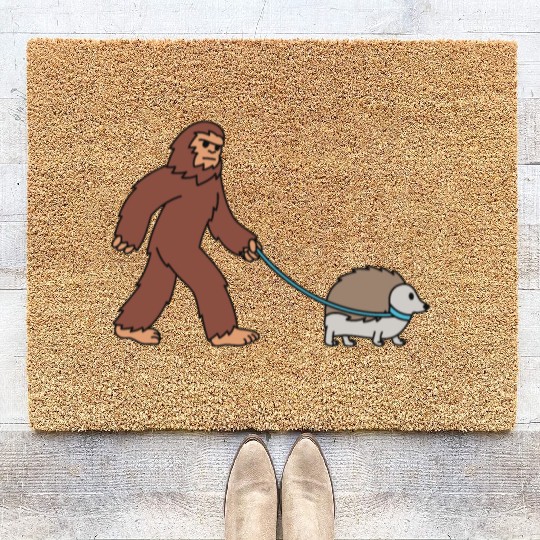 Bigfoot Sasquatch Walking Hedgehog Coir Doormats