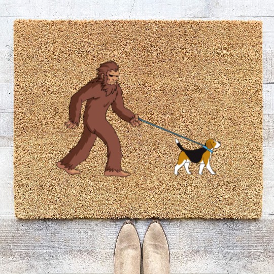 Bigfoot Sasquatch Walking Beagle Coir Doormats