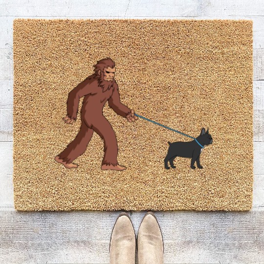 Bigfoot Sasquatch Walking French Bulldog Coir Doormats