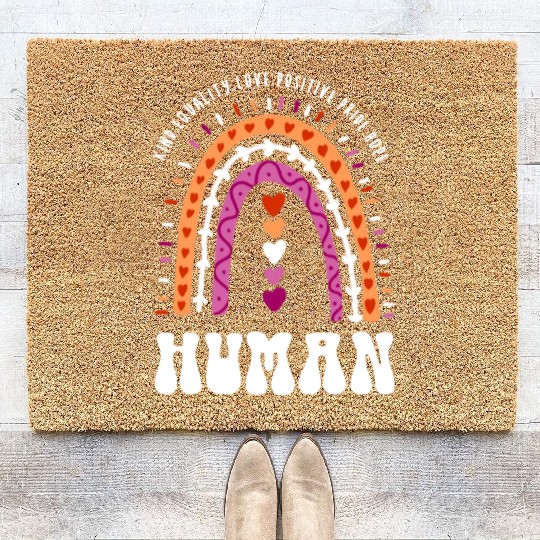 Human Lesbian Pride Boho Rainbow Coir Doormats