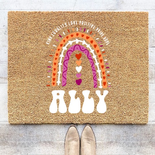 Ally Lesbian Pride Boho Rainbow Coir Doormats