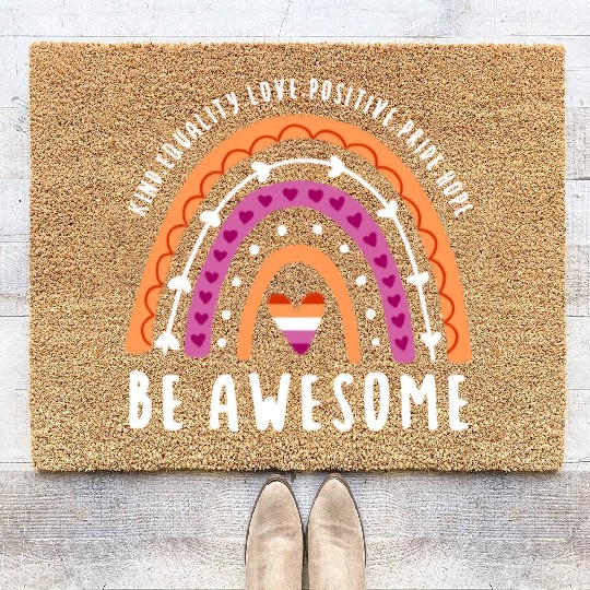 Be Awesome Lesbian Pride Rainbow Coir Doormats