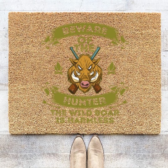 Beware Of The Hunter Deer Hunting Camper Hunter Coir Doormats