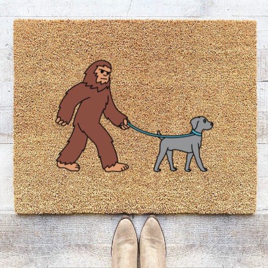 Bigfoot Sasquatch Walking Weimaraner Coir Doormats