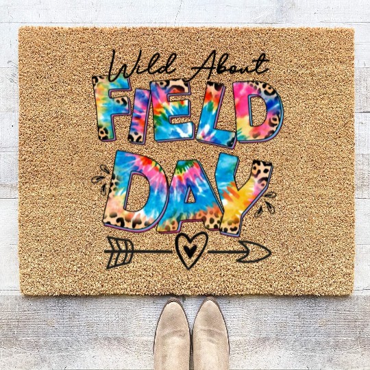 Tie dye leopard Wild About Field Day Teacher Kids Coir Doormats