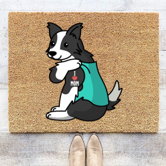 I Love Mom Tattoo Border Collie Coir Doormats