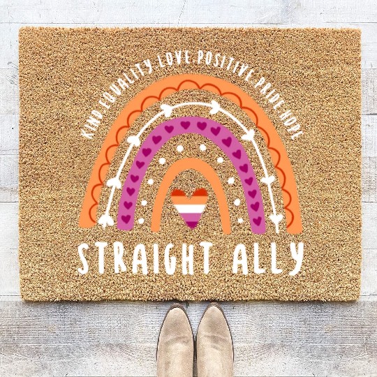 Straight Ally Lesbian Pride Rainbow Coir Doormats