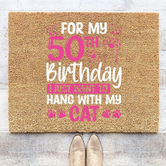 50 Year Old Cat Mom my Cat Dad Kitty 50th Birthday Coir Doormats