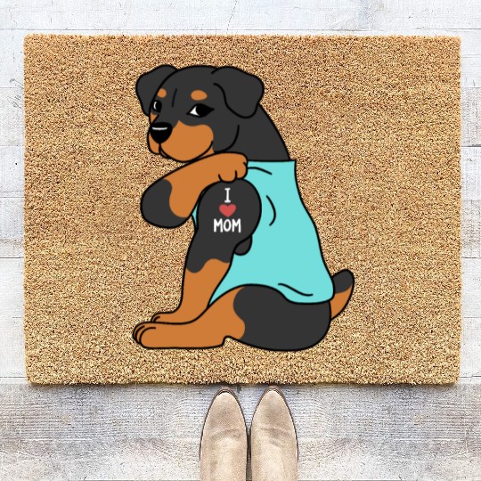 I Love Mom Tattoo Rottweiler Coir Doormats