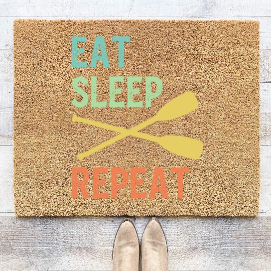 Eat Sleep Paddle Repeat Vintage Canoe Kayak Coir Doormats