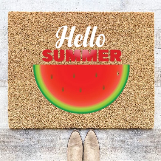 Hello Summer, Hello summer slogan on watermelon Coir Doormats