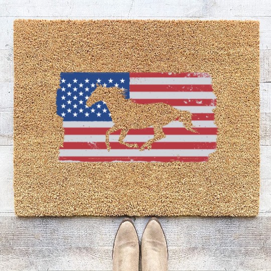 Patriotic Horse American Flag Horseback Riding Coir Doormats