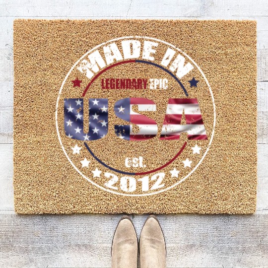 Birthday Saying Born USA 2012 Coir Doormats