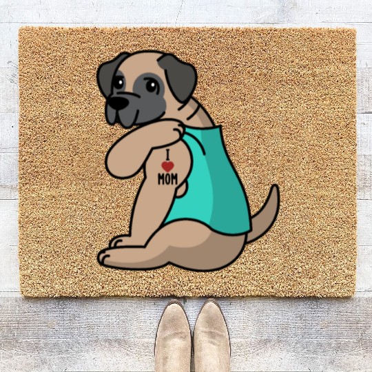 I Love Mom Tattoo English Mastiff Coir Doormats