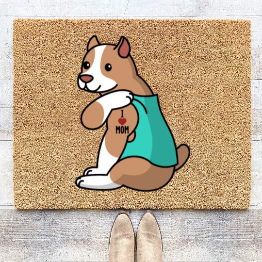 I Love Mom Tattoo Pit Bull Coir Doormats