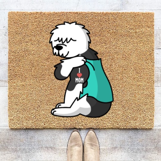 I Love Mom Tattoo Old English Sheepdog Coir Doormats