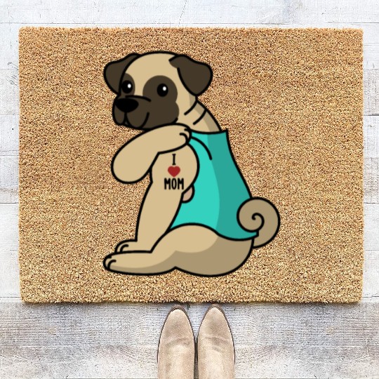 I Love Mom Tattoo Pug Coir Doormats