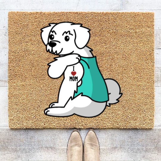 I Love Mom Tattoo Maltese Coir Doormats