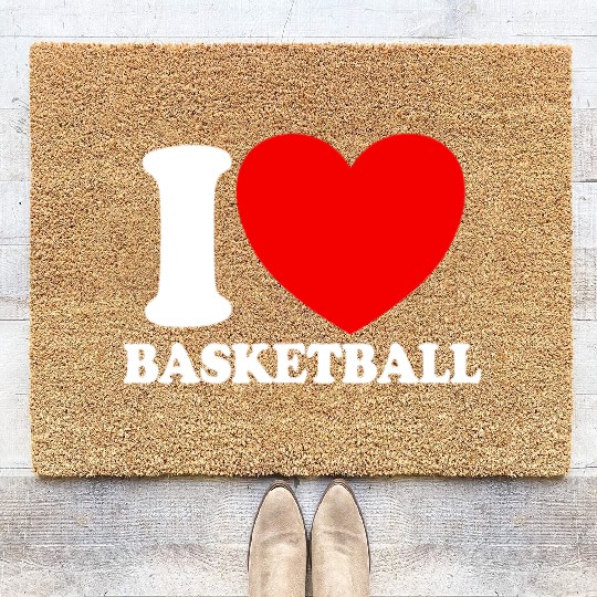 I Love Basketball Red Heart Hoop B-Ball Basketball Coir Doormats
