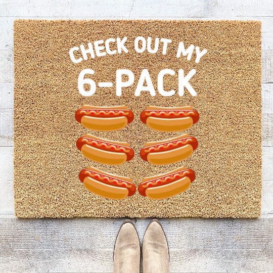 check out my 6 pack Hot dog funny gift hot dogs Coir Doormats