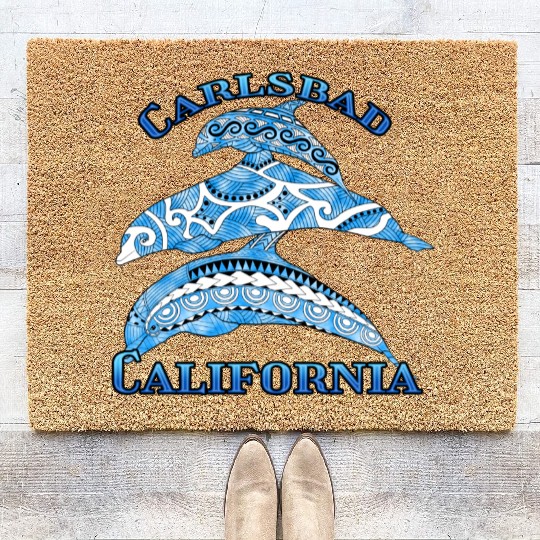 Carlsbad California Vacation Tribal Dolphins Coir Doormats