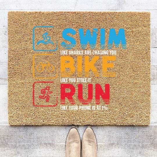 Swim Bike Run Triathlon Athlete Swim Run Bike Coir Doormats
