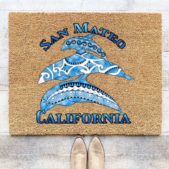 San Mateo California Vacation Tribal Dolphins Coir Doormats