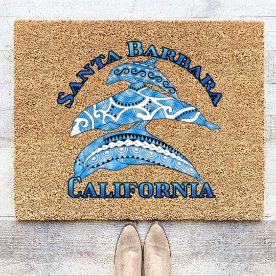 Santa Barbara California Vacation Tribal Dolphins Coir Doormats