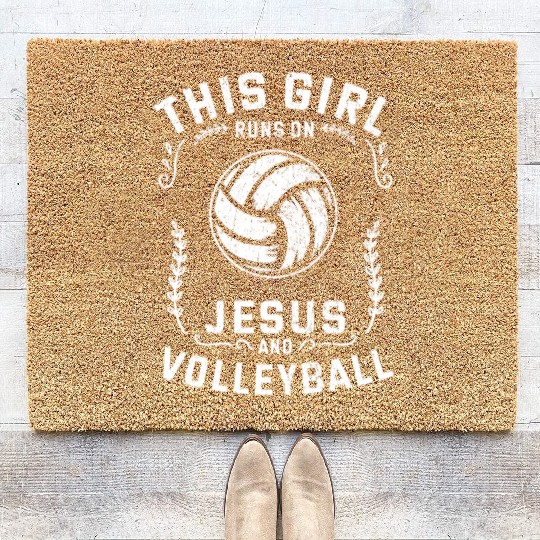 Christian This Girl Runs On Jesus And Volleyball Coir Doormats