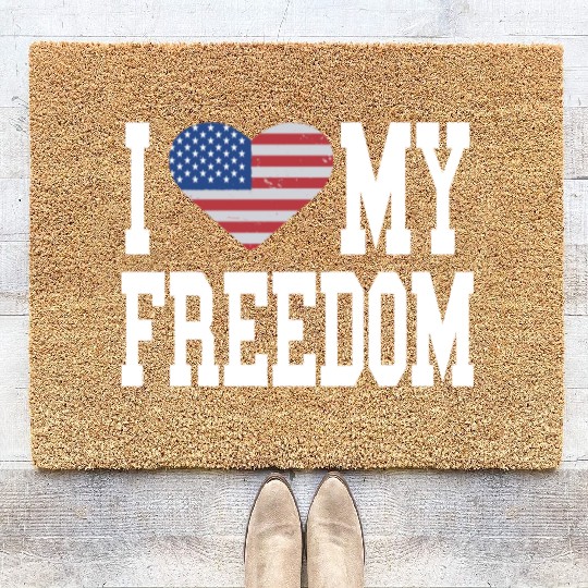 Patriotic American Flag I Heart Freedom, I Love Coir Doormats