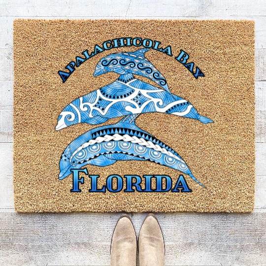 Apalachicola Bay Florida Vacation Tribal Dolphins Coir Doormats