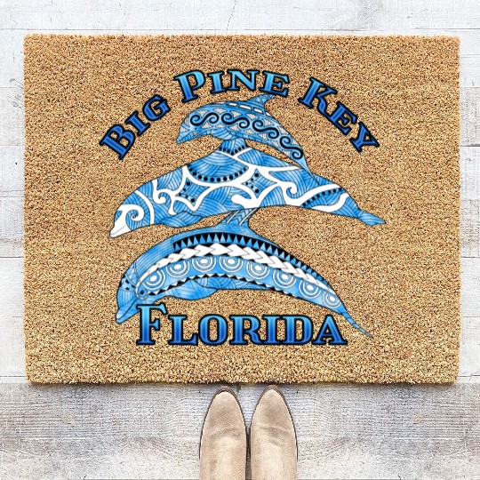 Big Pine Key Florida Vacation Tribal Dolphins Coir Doormats