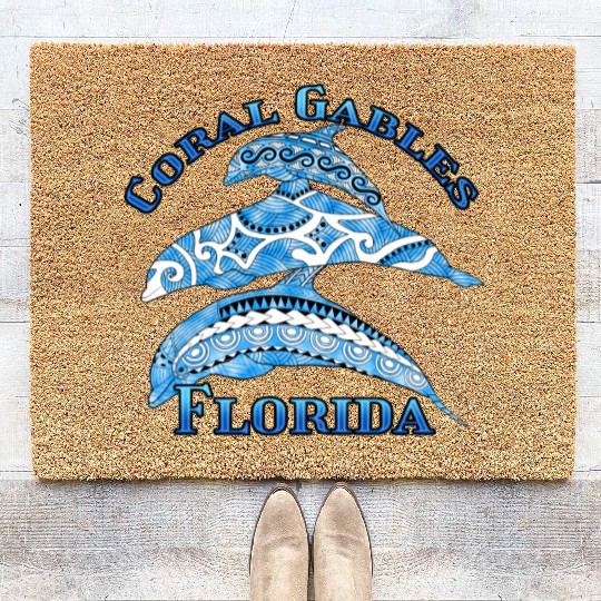 Coral Gables Florida Vacation Tribal Dolphins Coir Doormats