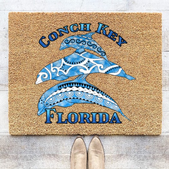 Conch Key Florida Vacation Tribal Dolphins Coir Doormats