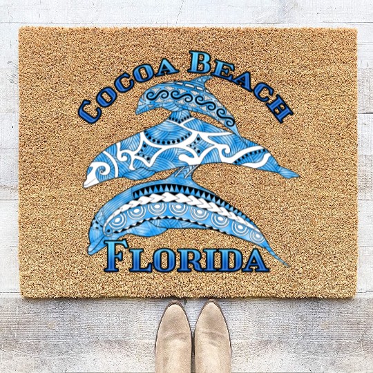 Cocoa Beach Florida Vacation Tribal Dolphins Coir Doormats