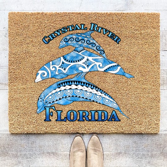 Crystal River Florida Vacation Tribal Dolphins Coir Doormats