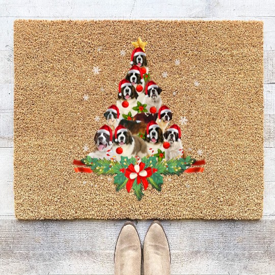 Saint Bernard Christmas Tree Coir Doormats Dog Owner Gift