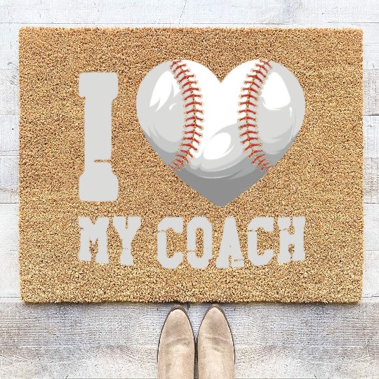Baseball Fan Heart I Love My Coach Coir Doormats
