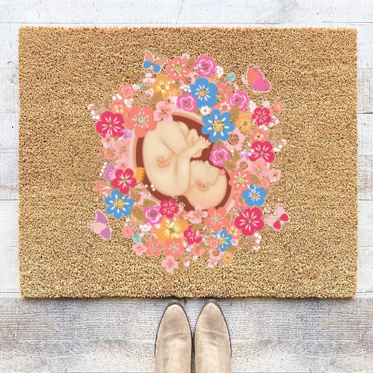 Midwife Flowers Butterfly Baby Doula Coir Doormats
