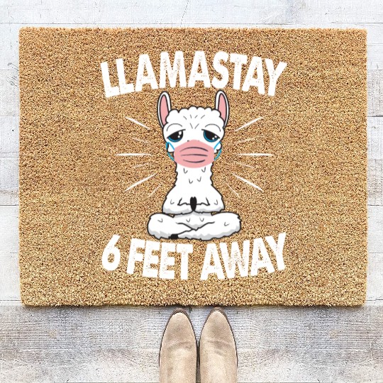 Llamastay 6 Feet Away Cute Llama Social Distancing Coir Doormats