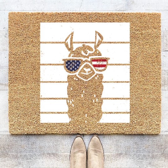 Patriotic Llama with Sunglasses US Flag 4th Of Coir Doormats
