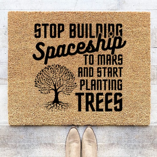Stop Mars Spaceship Plant Trees Coir Doormats