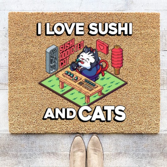I Love Sushi And Cats, Sushi Lover, Japan, Coir Doormats