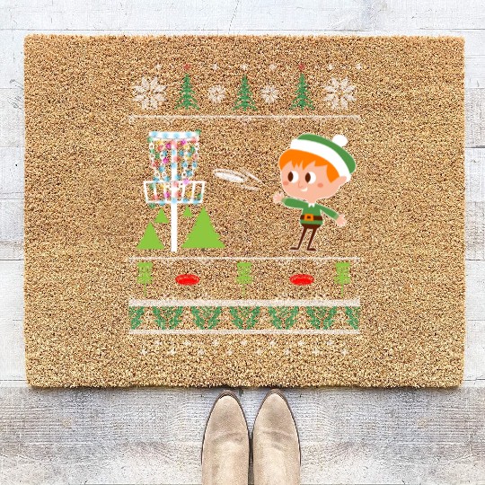 Ugly Disc Golf Christmas Coir Doormats Elf Playing Frolf